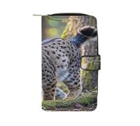 QMKFWT Wild Bobcat Leather Wallet Long Checkbook Wallets Classic Bifold Ladies Clutch with ID Window