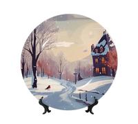 QMKFWT Winter Landscape Bone China Decorative Plate,6inï¼ˆ15cmï¼‰ Ceramic Decorative Plates with Display Stand,Ceramic Ornaments Art Porcelain Plate for Home Office Wall Decor Collections Plates