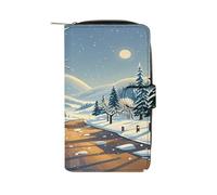 QMKFWT Winter Landscape Leather Wallet Long Checkbook Wallets Classic Bifold Ladies Clutch with ID Window