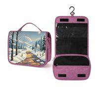 QMKFWT Winter Landscape Toiletry Bag Waterproof Makeup Bag with Hanging Hook Cosmetic Bags for Women Travel Essentials