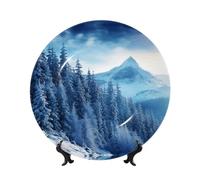 QMKFWT Winter Mountain Bone China Decorative Plate,10inï¼ˆ25cmï¼‰ Ceramic Decorative Plates with Display Stand,Ceramic Ornaments Art Porcelain Plate for Home Office Wall Decor Collections Plates