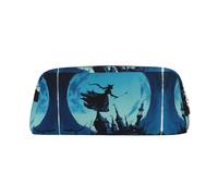 QMKFWT Witch Flies over the Castle print Pencil Bag waterproof Zipper Pencil Case Leather Pen Box Cosmetic Bag For Office Pencil