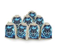 QMKFWT Wolf Head in Blue Flames Drawstring Pouches Small Bulk Cotton Burlap Storage Bags Reusable Muslin Sachet Bag for Candy, Toys, Jewelry, Treats, Birthday Party Favors