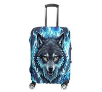 QMKFWT Wolf Head in Blue Flames Travel Luggage Cover Washable Anti-scratch Suitcase Protector Dustproof Protective Cover Case for Wheeled Luggage Fits 19-32 Inch Luggage, white, Small