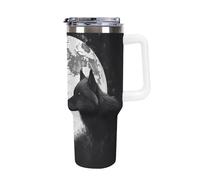 QMKFWT Wolves Under The Moon Travel Coffee Mug Reusable Durable Stainless Steel Insulated Tumbler with Handle And Straw Leak Resistant Portable Thermal Cup Gifts for Men Women 40 Oz