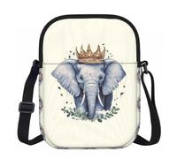 QMKFWT Women Cell Phone Purse Small Crossbody Bags Zipper Sling Purses Travel Shoulder Handbag Elephant Wearing A Crown Messenger Bag