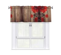 QMKFWT Wooden Board Red Flower Curtain Valance for Windows,Kitchen Window Curtains Blackout Drapes Window Treatments Decorative Rod Pocket Short Curtain for Living Room Bedroom,54" W x 18" L