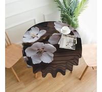 QMKFWT Wooden Cherry Blossoms Printed Round Tablecloth,Dust-Proof Wrinkle Resistant Table Cover Washable Polyester Table Cloth for Kitchen Dining Room Farmhouse Picnic Indoor Outdoor(Round 60 Inch)