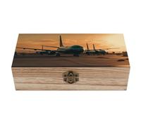 QMKFWT Wooden Jewelry Box Beautifully Keepsake Box Trinket Box Keepsake Storage Organizer Airplane on The Tarmac Handmade Wooden Box for Storing Jewelry, Coins, Tartot Cards, Small Treasures