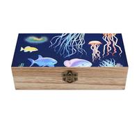 QMKFWT Wooden Jewelry Box Beautifully Keepsake Box Trinket Box Keepsake Storage Organizer Aquatic Sea Animal Handmade Wooden Box for Storing Jewelry, Coins, Tartot Cards, Small Treasures