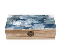 QMKFWT Wooden Jewelry Box Beautifully Keepsake Box Trinket Box Keepsake Storage Organizer Blue And Gray Pattern Handmade Wooden Box for Storing Jewelry, Coins, Tartot Cards, Small Treasures