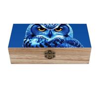 QMKFWT Wooden Jewelry Box Beautifully Keepsake Box Trinket Box Keepsake Storage Organizer Blue Owl Handmade Wooden Box for Storing Jewelry, Coins, Tartot Cards, Small Treasures