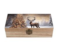 QMKFWT Wooden Jewelry Box Beautifully Keepsake Box Trinket Box Keepsake Storage Organizer Christmas Tree And Reindeer Handmade Wooden Box for Storing Jewelry, Coins, Tartot Cards, Small Treasures