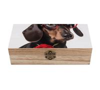QMKFWT Wooden Jewelry Box Beautifully Keepsake Box Trinket Box Keepsake Storage Organizer Dog with Roses Handmade Wooden Box for Storing Jewelry, Coins, Tartot Cards, Small Treasures