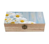 QMKFWT Wooden Jewelry Box Beautifully Keepsake Box Trinket Box Keepsake Storage Organizer Elegant Spring Daisy Flowers Handmade Wooden Box for Storing Jewelry, Coins, Tartot Cards, Small Treasures