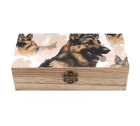 QMKFWT Wooden Jewelry Box Beautifully Keepsake Box Trinket Box Keepsake Storage Organizer German Shepherd Dog Lovers Handmade Wooden Box for Storing Jewelry, Coins, Tartot Cards, Small Treasures