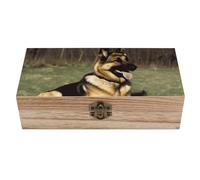 QMKFWT Wooden Jewelry Box Beautifully Keepsake Box Trinket Box Keepsake Storage Organizer German Shepherd Dog Handmade Wooden Box for Storing Jewelry, Coins, Tartot Cards, Small Treasures