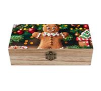 QMKFWT Wooden Jewelry Box Beautifully Keepsake Box Trinket Box Keepsake Storage Organizer Gingerbread Figurines Are Cute Handmade Wooden Box for Storing Jewelry, Coins, Tartot Cards, Small Treasures