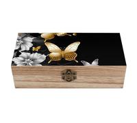 QMKFWT Wooden Jewelry Box Beautifully Keepsake Box Trinket Box Keepsake Storage Organizer Gold White Butterflies Black Handmade Wooden Box for Storing Jewelry, Coins, Tartot Cards, Small Treasures