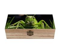 QMKFWT Wooden Jewelry Box Beautifully Keepsake Box Trinket Box Keepsake Storage Organizer Grasshopper on Grass Handmade Wooden Box for Storing Jewelry, Coins, Tartot Cards, Small Treasures