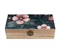 QMKFWT Wooden Jewelry Box Beautifully Keepsake Box Trinket Box Keepsake Storage Organizer Green Leaves And Flowers Handmade Wooden Box for Storing Jewelry, Coins, Tartot Cards, Small Treasures