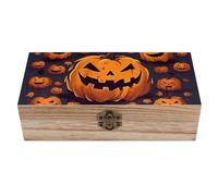 QMKFWT Wooden Jewelry Box Beautifully Keepsake Box Trinket Box Keepsake Storage Organizer Halloween Pumpkin Handmade Wooden Box for Storing Jewelry, Coins, Tartot Cards, Small Treasures