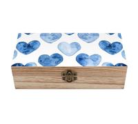 QMKFWT Wooden Jewelry Box Beautifully Keepsake Box Trinket Box Keepsake Storage Organizer Hand Drawn Blue Heart Handmade Wooden Box for Storing Jewelry, Coins, Tartot Cards, Small Treasures