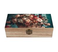 QMKFWT Wooden Jewelry Box Beautifully Keepsake Box Trinket Box Keepsake Storage Organizer Lady Holding A Basket Handmade Wooden Box for Storing Jewelry, Coins, Tartot Cards, Small Treasures