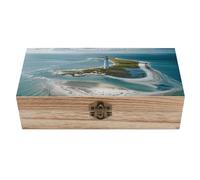 QMKFWT Wooden Jewelry Box Beautifully Keepsake Box Trinket Box Keepsake Storage Organizer Lighthouse on The Shore Handmade Wooden Box for Storing Jewelry, Coins, Tartot Cards, Small Treasures