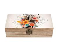 QMKFWT Wooden Jewelry Box Beautifully Keepsake Box Trinket Box Keepsake Storage Organizer Musical Note Floral Handmade Wooden Box for Storing Jewelry, Coins, Tartot Cards, Small Treasures