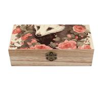 QMKFWT Wooden Jewelry Box Beautifully Keepsake Box Trinket Box Keepsake Storage Organizer Opossum And Roses Handmade Wooden Box for Storing Jewelry, Coins, Tartot Cards, Small Treasures
