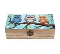QMKFWT Wooden Jewelry Box Beautifully Keepsake Box Trinket Box Keepsake Storage Organizer Owls on A Branch Handmade Wooden Box for Storing Jewelry, Coins, Tartot Cards, Small Treasures