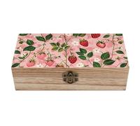 QMKFWT Wooden Jewelry Box Beautifully Keepsake Box Trinket Box Keepsake Storage Organizer Peach Strawberry Print Handmade Wooden Box for Storing Jewelry, Coins, Tartot Cards, Small Treasures