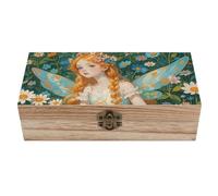 QMKFWT Wooden Jewelry Box Beautifully Keepsake Box Trinket Box Keepsake Storage Organizer Pfhorn Flower Fairy Handmade Wooden Box for Storing Jewelry, Coins, Tartot Cards, Small Treasures