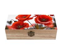 QMKFWT Wooden Jewelry Box Beautifully Keepsake Box Trinket Box Keepsake Storage Organizer Poppy Flowers Vivid Petals Handmade Wooden Box for Storing Jewelry, Coins, Tartot Cards, Small Treasures