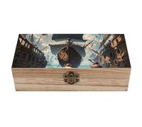 QMKFWT Wooden Jewelry Box Beautifully Keepsake Box Trinket Box Keepsake Storage Organizer Sea-going Pirate Handmade Wooden Box for Storing Jewelry, Coins, Tartot Cards, Small Treasures