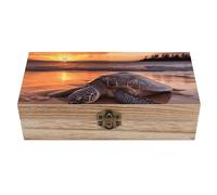 QMKFWT Wooden Jewelry Box Beautifully Keepsake Box Trinket Box Keepsake Storage Organizer Sea Turtle Sunset Handmade Wooden Box for Storing Jewelry, Coins, Tartot Cards, Small Treasures