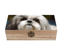 QMKFWT Wooden Jewelry Box Beautifully Keepsake Box Trinket Box Keepsake Storage Organizer Shih Tzu Dog Handmade Wooden Box for Storing Jewelry, Coins, Tartot Cards, Small Treasures