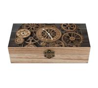 QMKFWT Wooden Jewelry Box Beautifully Keepsake Box Trinket Box Keepsake Storage Organizer Steampunk Gears Clock Handmade Wooden Box for Storing Jewelry, Coins, Tartot Cards, Small Treasures