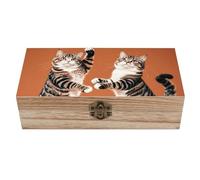 QMKFWT Wooden Jewelry Box Beautifully Keepsake Box Trinket Box Keepsake Storage Organizer Two Cats Dancing Handmade Wooden Box for Storing Jewelry, Coins, Tartot Cards, Small Treasures