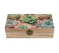 QMKFWT Wooden Jewelry Box Beautifully Keepsake Box Trinket Box Keepsake Storage Organizer Watercolor Succulent Flower Handmade Wooden Box for Storing Jewelry, Coins, Tartot Cards, Small Treasures