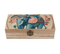 QMKFWT Wooden Jewelry Box Beautifully Keepsake Box Trinket Box Keepsake Storage Organizer With Embroidered Elephant Handmade Wooden Box for Storing Jewelry, Coins, Tartot Cards, Small Treasures