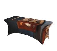 QMKFWT Wooden Radio Decorative Tablecloth Protector for Wedding, Banquet & Parties6FT Spandex Rectangle Tablecloths, Stretch Washable Table Cloth Wrinkle Free Patio Table Cover