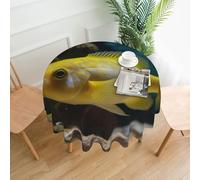 QMKFWT Yellow Fish Printed Round Tablecloth,Dust-Proof Wrinkle Resistant Table Cover Washable Polyester Table Cloth for Kitchen Dining Room Farmhouse Picnic Indoor Outdoor(Round 60 Inch)