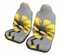 QMKFWT Yellow Gray Flower Printed 2 Pcs Automotive Seat Covers for Front with Elastic Straps Car Protector Seat Covers for Car SUV Truck