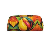 QMKFWT Yellow Mango print Pencil Bag waterproof Zipper Pencil Case Leather Pen Box Cosmetic Bag For Office Pencil