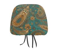 QMKFWT Yellow Paisley Pattern Car Seat Headrest Cover Adjustable and Reusable Anti-Dirty Flexible Hear Rest Covers Soft Dust-Proof Car Seat Headrest Protector for Most Vehicles