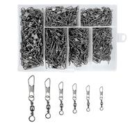 QMLING 300PCS Fishing Swivels and Clips, 6 Sizes Stainless Steels Safety Fishing Snaps Swivels, Sea Fishing Swivels for Quick Change Swivels Fishing Hook to Line 5# 7# 8# 10# 12# 14#