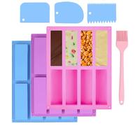 QMLING 3PCS Silicone Rectangle Granola Bar Molds, 8 Cavity Large Chocolate Bar Moulds, Energy Bar Maker with Scraper Brush, Silicone Moulds for Baking Bread Butter Brownie Soap (Purple Pink Blue)