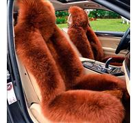 QMMD 2 Pcs Luxurious Sheepskin Long Wool Front Car Seat Covers Pad Mat Universal Fit - Soft, fluffy, warm, for winter most car SUV Trucks,LightCoffee